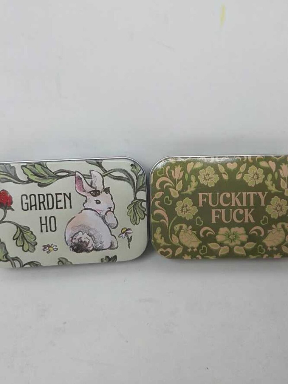 Set of 2 Urban Outfitters sentiment tin box scented candles Garden Ho bunny